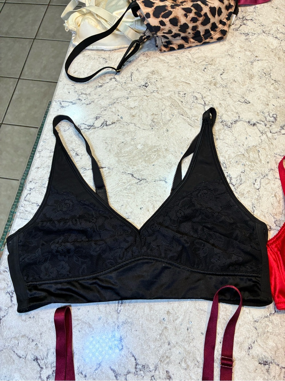 Black Lace Bralette, Burgundy bra & Red Satin Bra and Panty Set -Women Intimates - Picture 5 of 9